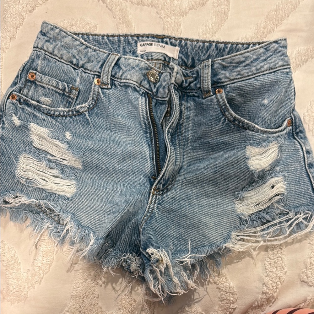 Garage Blue Jean Shorts Distressed High-Waisted